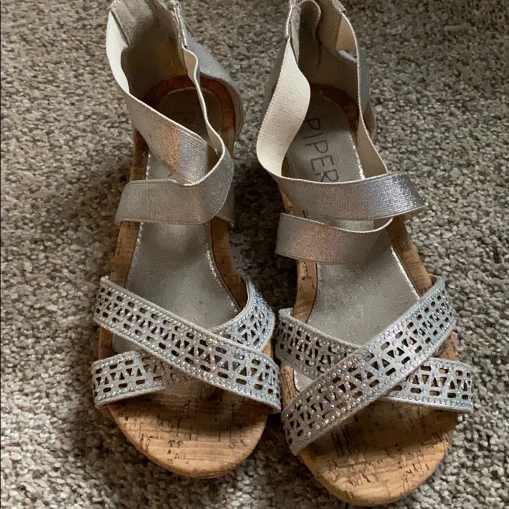 Girls Silver Wedge